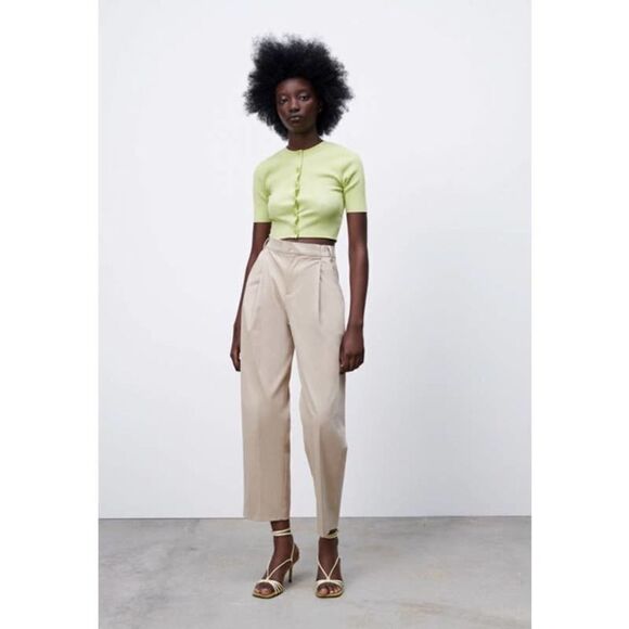 ZARA Beige Wide Leg Pants Pockets - Picture 4 of 7